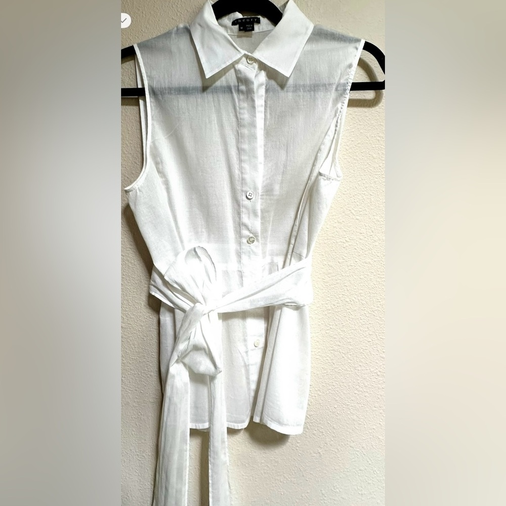 Theory Cream Sz M Sleeveless Top Tie wrap waist Y2K Sheer Soft Girl Girlhoodcore